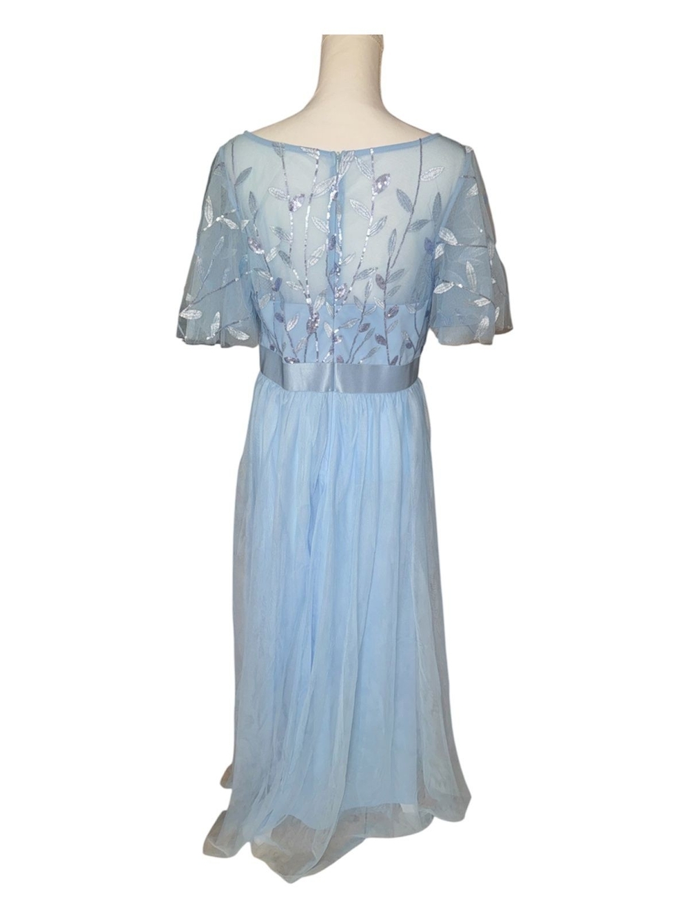 Light Blue Embroidered Tulle Maxi Dress - Picture 2 of 5